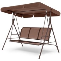 LifeGoods Hollywoodschaukel - 3-Sitzer - bis zu 250KG - kippbares Dach - UV-beständiger Sonnenschirm - 172x104x162cm - Braun