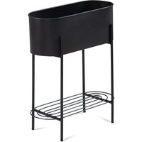 FineBuy Pflanzgefäß Metall 51x65x22 cm Pflanzkübel Schwarz mit Gestell und Ablage