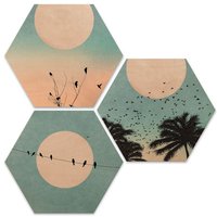 Wall-Art Holzbild »Hexagon Holzbild Sonnenaufgang«