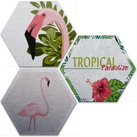 Wall-Art Mehrteilige Bilder »Silbereffekt Flamingo Set«