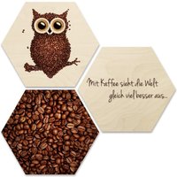 Wall-Art Mehrteilige Bilder »Collage Kaffee Eule Holzdeko«