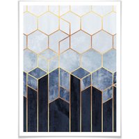 Wall-Art Poster »Hexagon Blau Weiss«